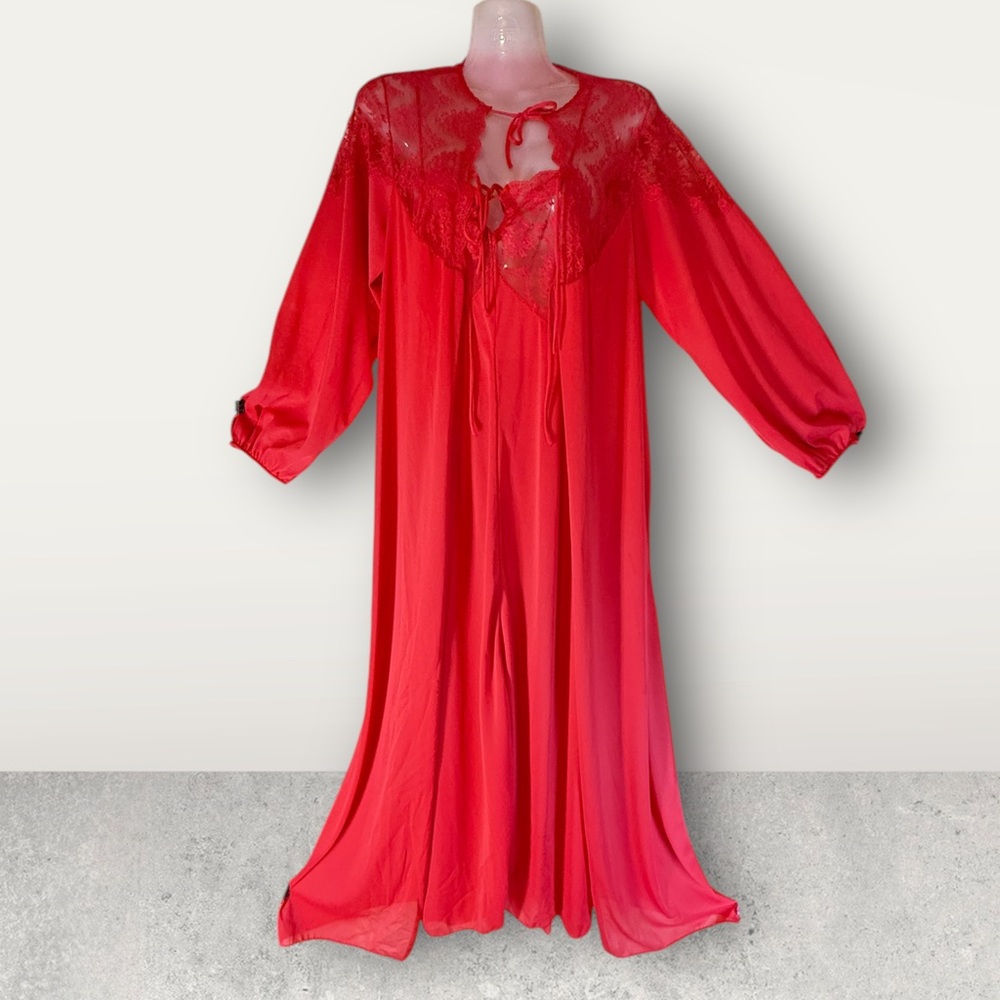 Vintage Red Lingerie Babydoll  Sexy Satin Lace Gown and Night Gown Size 10-12